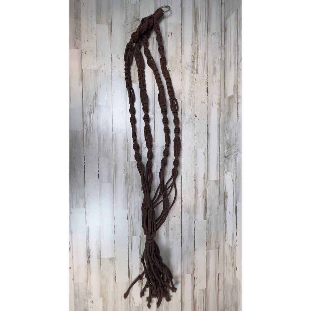 VTG 1970s Brown Macrame Plant Hanger 51” Handwoven Boho Hanging Planter Hold